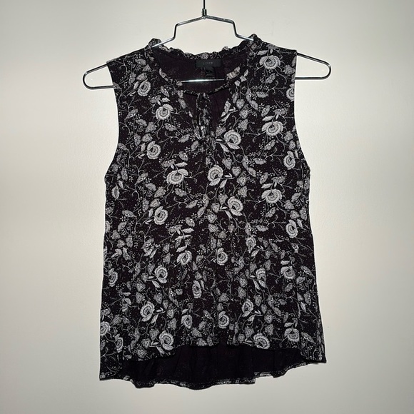 J. Crew Black & White Floral Peplum Tank Top - Picture 1 of 9